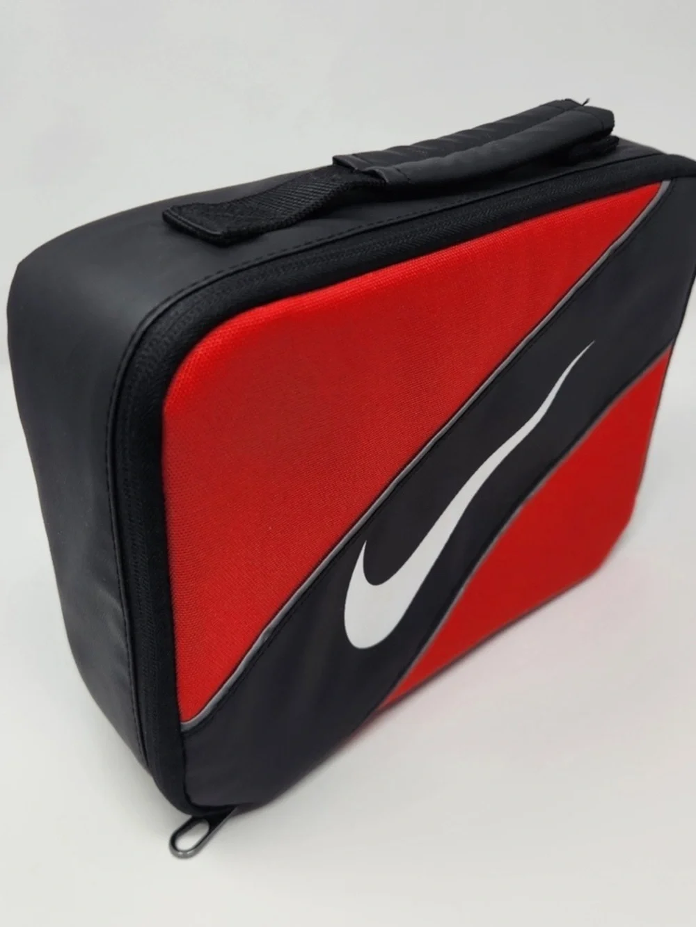 NIKE Black Red Contrast White Logo Reflective Insulated Top Handle Lunch Bag